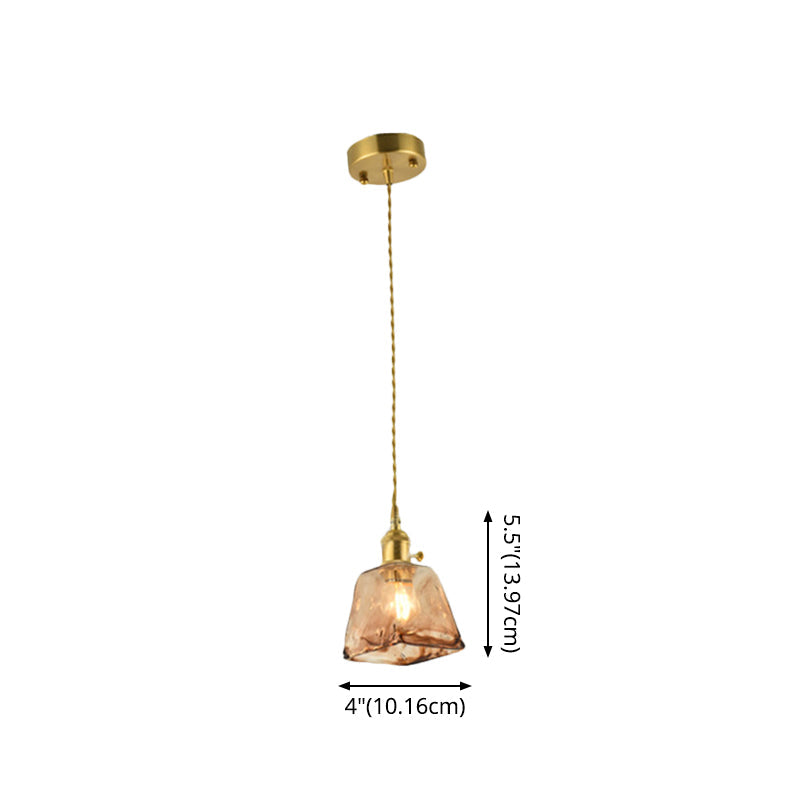 Brass Shaded Drop Pendant Vintage Handmade Tan Glass 1-Bulb Living Room Pendulum Light Clearhalo 'Ceiling Lights' 'Glass shade' 'Glass' 'Industrial Pendants' 'Industrial' 'Middle Century Pendants' 'Pendant Lights' 'Pendants' 'Tiffany' Lighting' 2546617