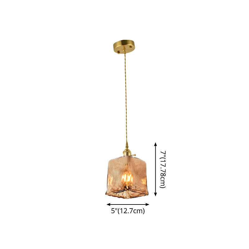 Brass Shaded Drop Pendant Vintage Handmade Tan Glass 1-Bulb Living Room Pendulum Light Clearhalo 'Ceiling Lights' 'Glass shade' 'Glass' 'Industrial Pendants' 'Industrial' 'Middle Century Pendants' 'Pendant Lights' 'Pendants' 'Tiffany' Lighting' 2546619