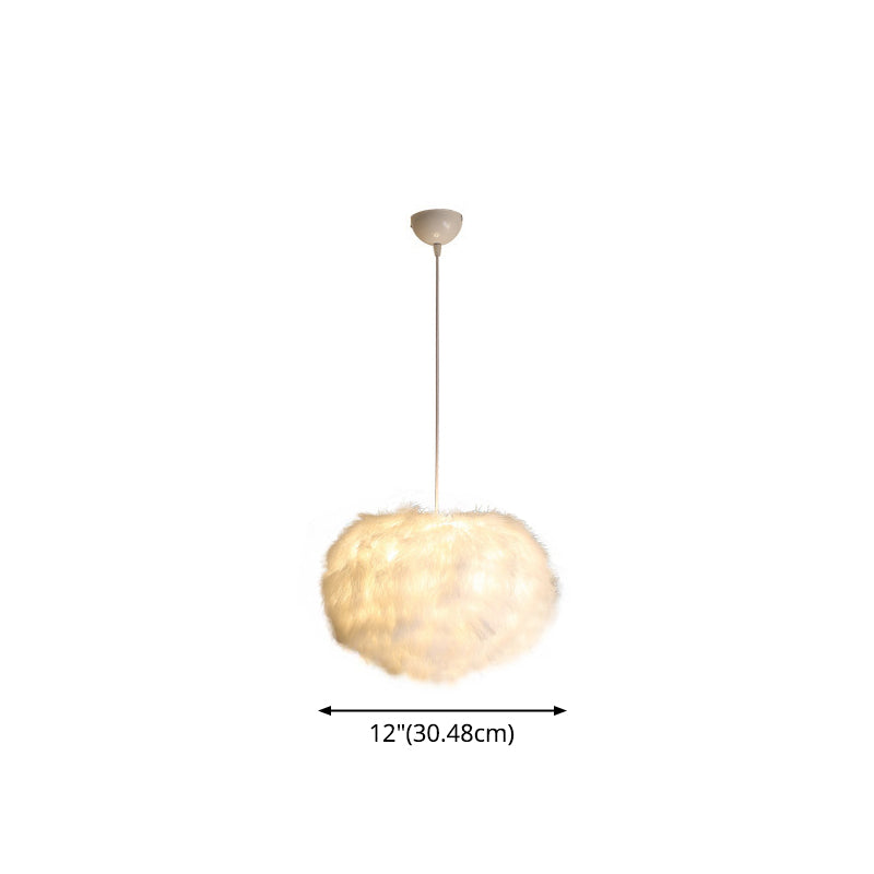 Fluffy Spherical Chandelier Simplicity Feather Dining Room Ceiling Light in White Clearhalo 'Ceiling Lights' 'Chandeliers' 'Modern Chandeliers' 'Modern' Lighting' 2546703
