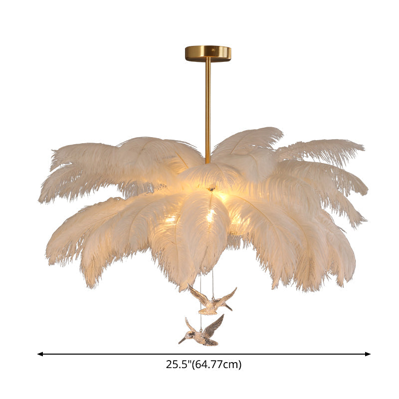 Novelty Palm Tree Hanging Light Nordic Style Feather Living Room Chandelier in White Clearhalo 'Ceiling Lights' 'Chandeliers' 'Modern Chandeliers' 'Modern' Lighting' 2546748