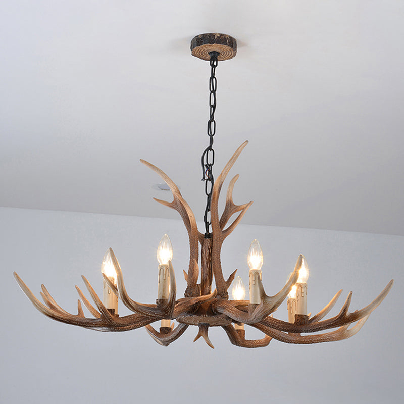 Fake Antler Chandelier Lighting Rustic Brown Resin Ceiling Light with Candle Design 8 Brown B Clearhalo 'Ceiling Lights' 'Chandeliers' Lighting' options 2546756_62761303-5c1b-4d5f-9ac3-5870a890763f