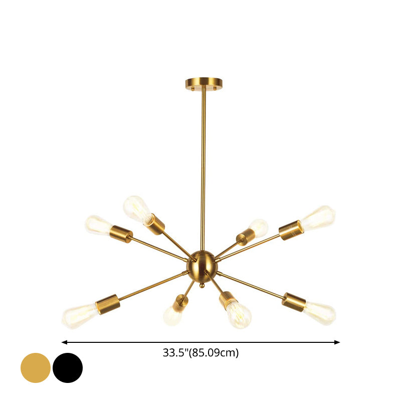 Industrial Bare Bulb Chandelier Metallic Pendant Light Fixture with Sun Burst Design Clearhalo 'Cast Iron' 'Ceiling Lights' 'Chandeliers' 'Industrial Chandeliers' 'Industrial' 'Metal' 'Middle Century Chandeliers' 'Rustic Chandeliers' 'Tiffany' Lighting' 2546805