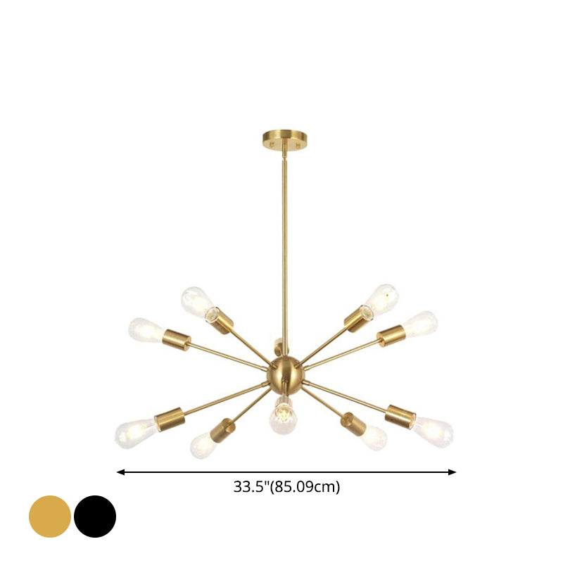 Industrial Bare Bulb Chandelier Metallic Pendant Light Fixture with Sun Burst Design Clearhalo 'Cast Iron' 'Ceiling Lights' 'Chandeliers' 'Industrial Chandeliers' 'Industrial' 'Metal' 'Middle Century Chandeliers' 'Rustic Chandeliers' 'Tiffany' Lighting' 2546807