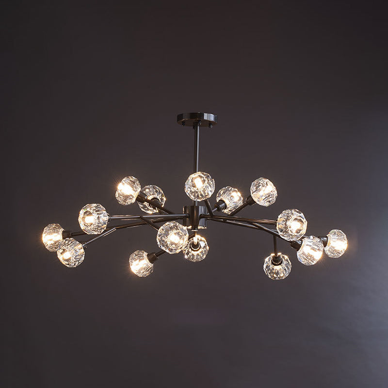 Mini Globe Crystal Chandelier Modern Style Black Finish Pendant Light for Living Room 15 Black Round Clearhalo 'Ceiling Lights' 'Chandeliers' 'Modern Chandeliers' 'Modern' Lighting' 2546872