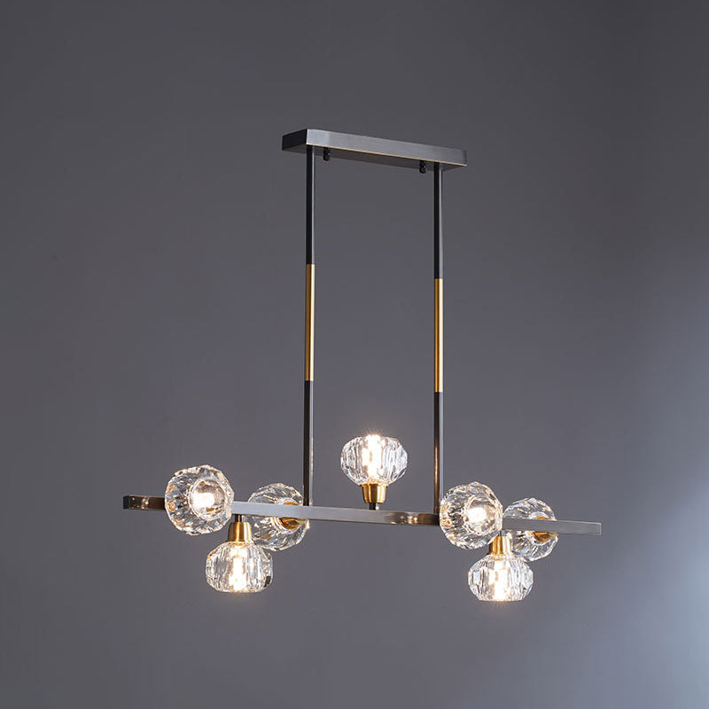 Mini Globe Crystal Chandelier Modern Style Black Finish Pendant Light for Living Room 7 Black Linear Clearhalo 'Ceiling Lights' 'Chandeliers' 'Modern Chandeliers' 'Modern' Lighting' 2546875