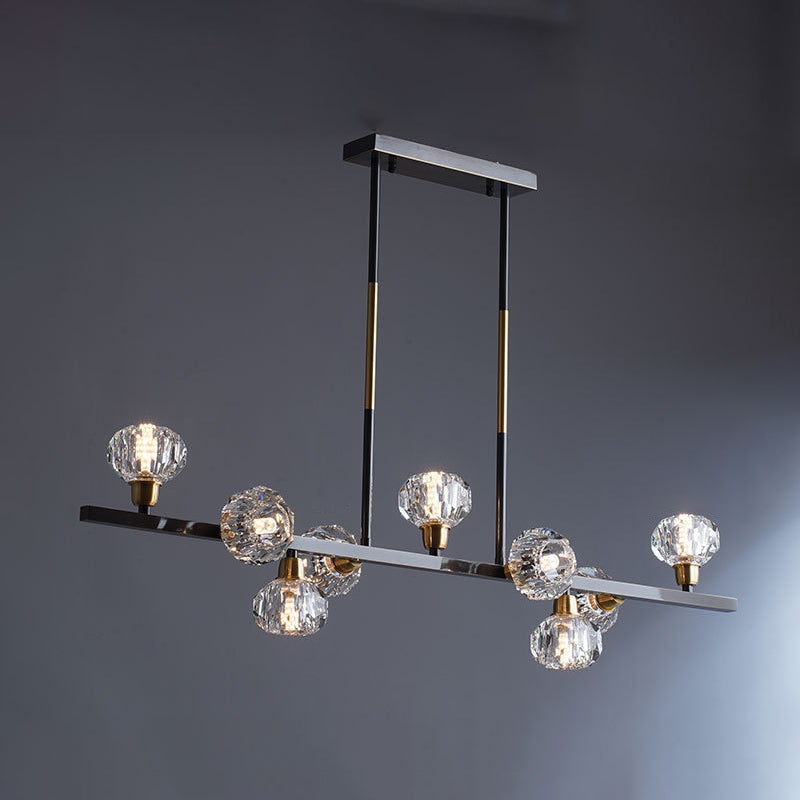 Mini Globe Crystal Chandelier Modern Style Black Finish Pendant Light for Living Room 9 Black Linear Clearhalo 'Ceiling Lights' 'Chandeliers' 'Modern Chandeliers' 'Modern' Lighting' 2546877