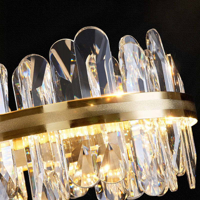 Circle Dining Room Pendant Lighting Crystal LED Minimalistic Chandelier in Brass Clearhalo 'Ceiling Lights' 'Chandeliers' 'Modern Chandeliers' 'Modern' Lighting' 2546896