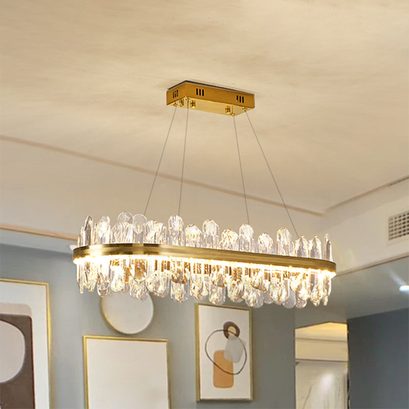 Circle Dining Room Pendant Lighting Crystal LED Minimalistic Chandelier in Brass Clearhalo 'Ceiling Lights' 'Chandeliers' 'Modern Chandeliers' 'Modern' Lighting' 2546902