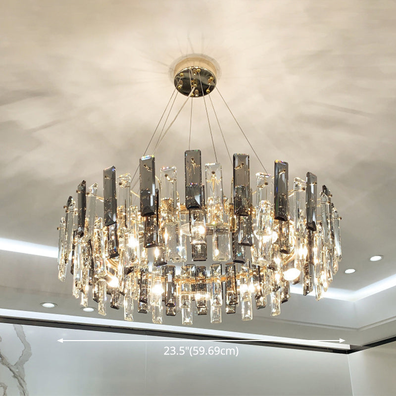 Drum Pendant Ceiling Light Modernist Smoke Grey Crystal Living Room Chandelier Lamp Clearhalo 'Ceiling Lights' 'Chandeliers' 'Modern Chandeliers' 'Modern' Lighting' 2546918