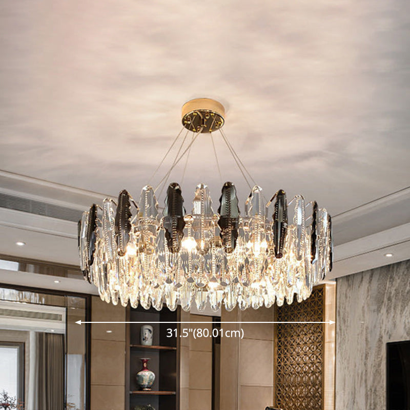 Drum Pendant Ceiling Light Modernist Smoke Grey Crystal Living Room Chandelier Lamp Clearhalo 'Ceiling Lights' 'Chandeliers' 'Modern Chandeliers' 'Modern' Lighting' 2546925