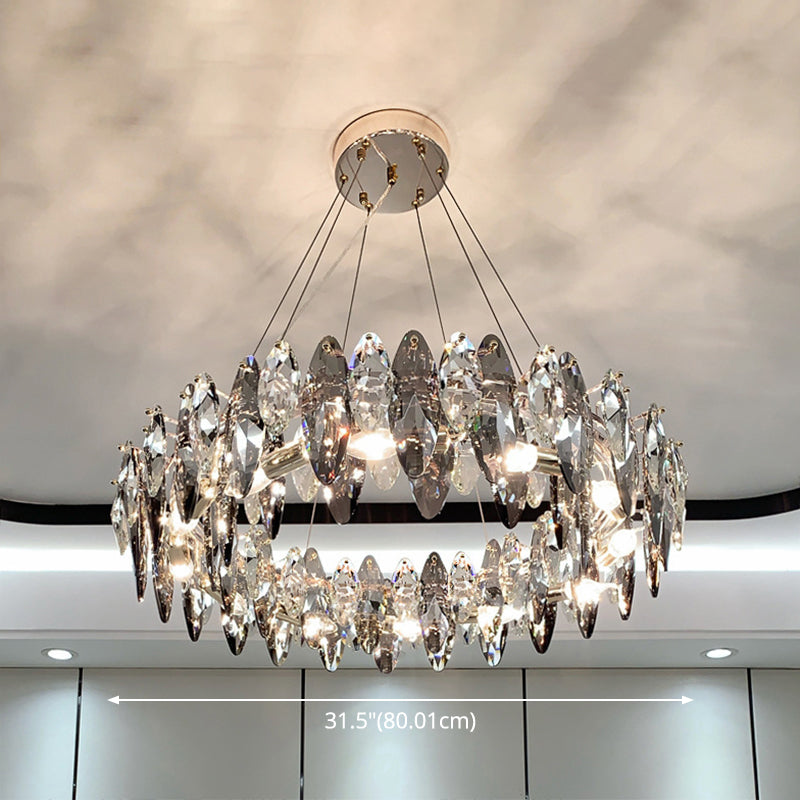 Drum Pendant Ceiling Light Modernist Smoke Grey Crystal Living Room Chandelier Lamp Clearhalo 'Ceiling Lights' 'Chandeliers' 'Modern Chandeliers' 'Modern' Lighting' 2546935