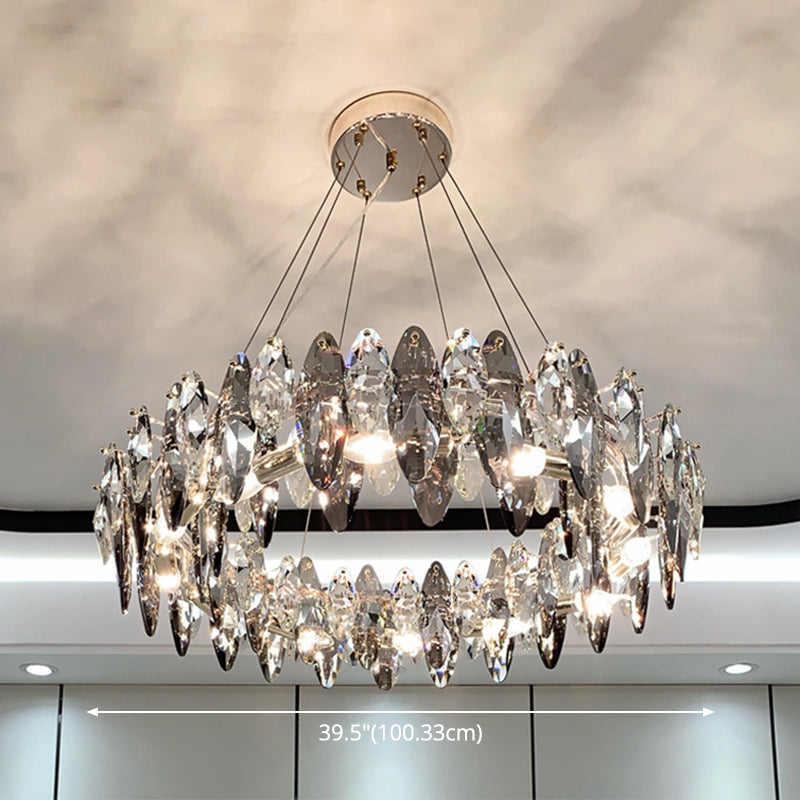 Drum Pendant Ceiling Light Modernist Smoke Grey Crystal Living Room Chandelier Lamp Clearhalo 'Ceiling Lights' 'Chandeliers' 'Modern Chandeliers' 'Modern' Lighting' 2546937