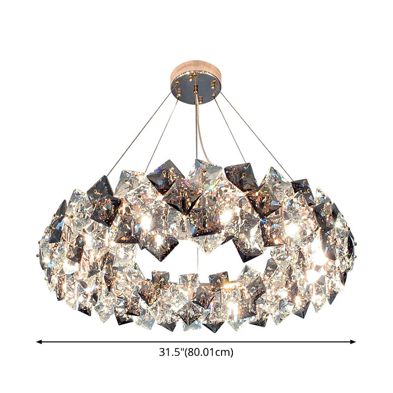 Drum Pendant Ceiling Light Modernist Smoke Grey Crystal Living Room Chandelier Lamp Clearhalo 'Ceiling Lights' 'Chandeliers' 'Modern Chandeliers' 'Modern' Lighting' 2546942