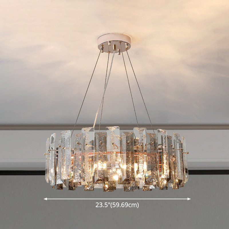Drum Pendant Ceiling Light Modernist Smoke Grey Crystal Living Room Chandelier Lamp Clearhalo 'Ceiling Lights' 'Chandeliers' 'Modern Chandeliers' 'Modern' Lighting' 2546948