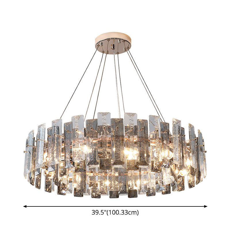 Drum Pendant Ceiling Light Modernist Smoke Grey Crystal Living Room Chandelier Lamp Clearhalo 'Ceiling Lights' 'Chandeliers' 'Modern Chandeliers' 'Modern' Lighting' 2546951
