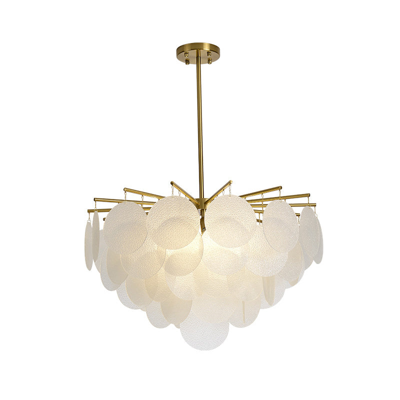 Tiered Discs Suspension Lighting Modern Dining Room Ceiling Chandelier in Brass-White Clearhalo 'Ceiling Lights' 'Chandeliers' 'Glass shade' 'Glass' 'Modern Chandeliers' 'Modern' 'Pendant Lights' Lighting' 2546959