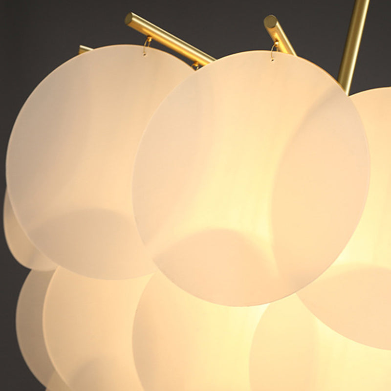 Tiered Discs Suspension Lighting Modern Dining Room Ceiling Chandelier in Brass-White Clearhalo 'Ceiling Lights' 'Chandeliers' 'Glass shade' 'Glass' 'Modern Chandeliers' 'Modern' 'Pendant Lights' Lighting' 2546965
