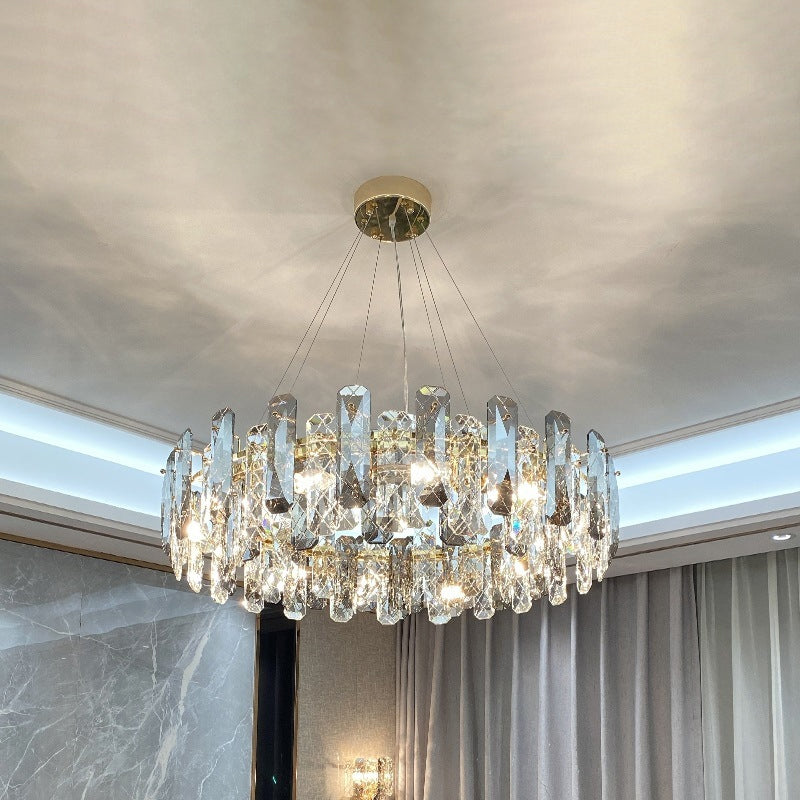 Round Prismatic Crystal Chandelier Pendant Minimalist Brass Finish Hanging Light Brass 19.5" Clearhalo 'Ceiling Lights' 'Chandeliers' 'Modern Chandeliers' 'Modern' Lighting' 2546967