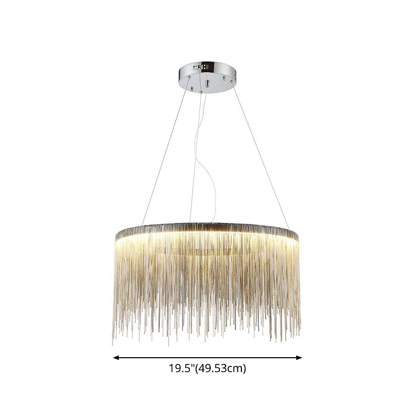 Silver Tassel Chain Pendant Lamp Modernist Metal Ceiling Chandelier in Round Shape Clearhalo 'Ceiling Lights' 'Chandeliers' 'Modern Chandeliers' 'Modern' Lighting' 2547009