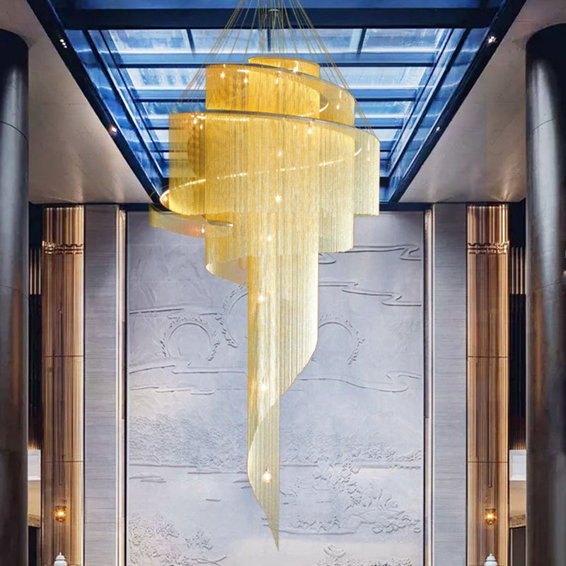 Glam Spiral Tassel Chandelier Stylish Modern Metal 4-Light Ceiling Light for Hall Clearhalo 'Ceiling Lights' 'Chandeliers' 'Modern Chandeliers' 'Modern' Lighting' 2547016