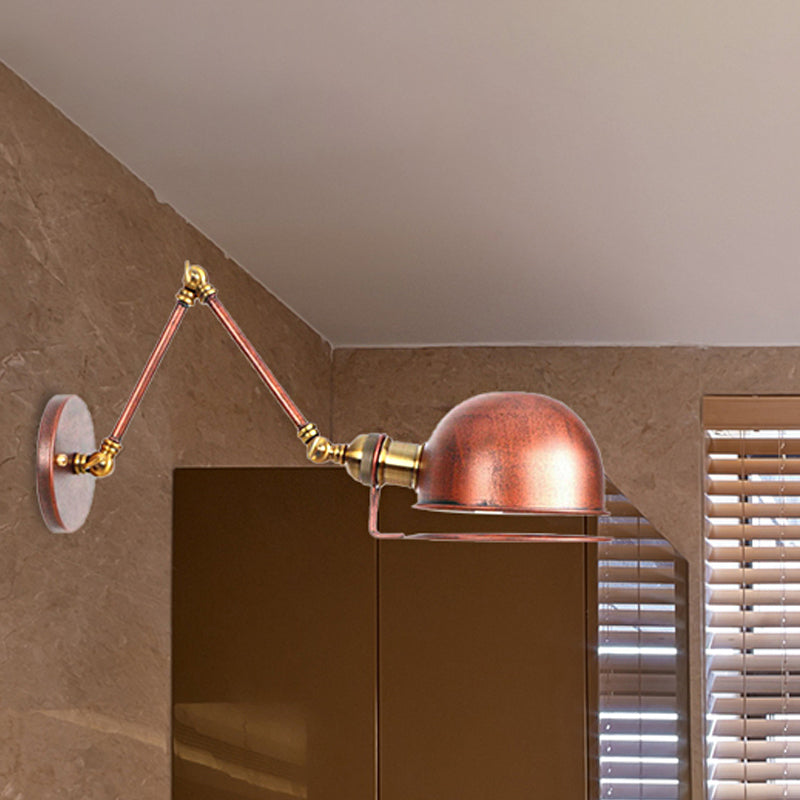 1 Light Swing Arm Wall Lighting Vintage Style Brass/Copper Metallic Wall Mount Light with Bowl Shade Clearhalo 'Art deco wall lights' 'Cast Iron' 'Glass' 'Industrial wall lights' 'Industrial' 'Middle century wall lights' 'Modern' 'Rustic wall lights' 'Tiffany' 'Traditional wall lights' 'Wall Lamps & Sconces' 'Wall Lights' Lighting' 254896