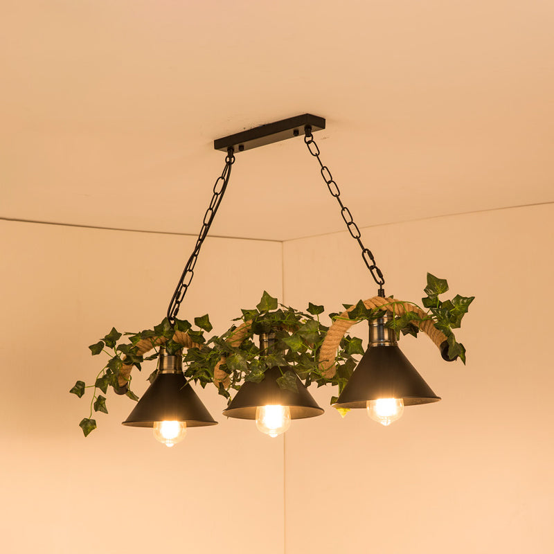 Black Hanging Island Light Industrial Retro Metal Pendant Light 3 Black Clearhalo 'Ceiling Lights' 'Island Lights' Lighting' 2549094