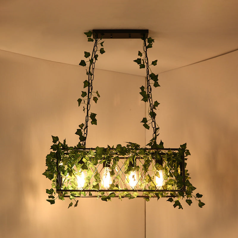 Black Hanging Island Light Industrial Retro Metal Pendant Light 4 Black Clearhalo 'Ceiling Lights' 'Island Lights' Lighting' 2549096