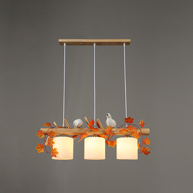 Wood Island Light Modern Natural Wood Linear Island Lighting for Restaurant 3 Wood Maple Leaf Clearhalo 'Ceiling Lights' 'Island Lights' Lighting' 2549118