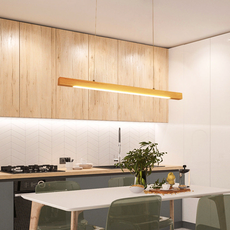 Simple Linear Island Pendant Light Wood Hanging Lamp in Natural Wood Wood Clearhalo 'Ceiling Lights' 'Island Lights' Lighting' 2549153