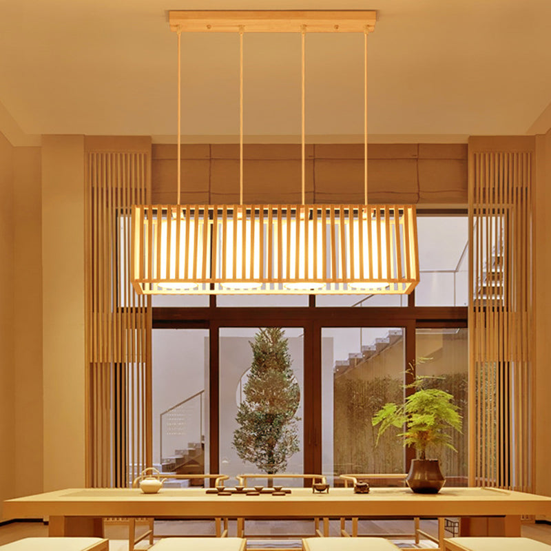 Rectangle Island Pendant Asian Wood Pendant Lighting in Natural Wood Clearhalo 'Ceiling Lights' 'Island Lights' Lighting' 2549158