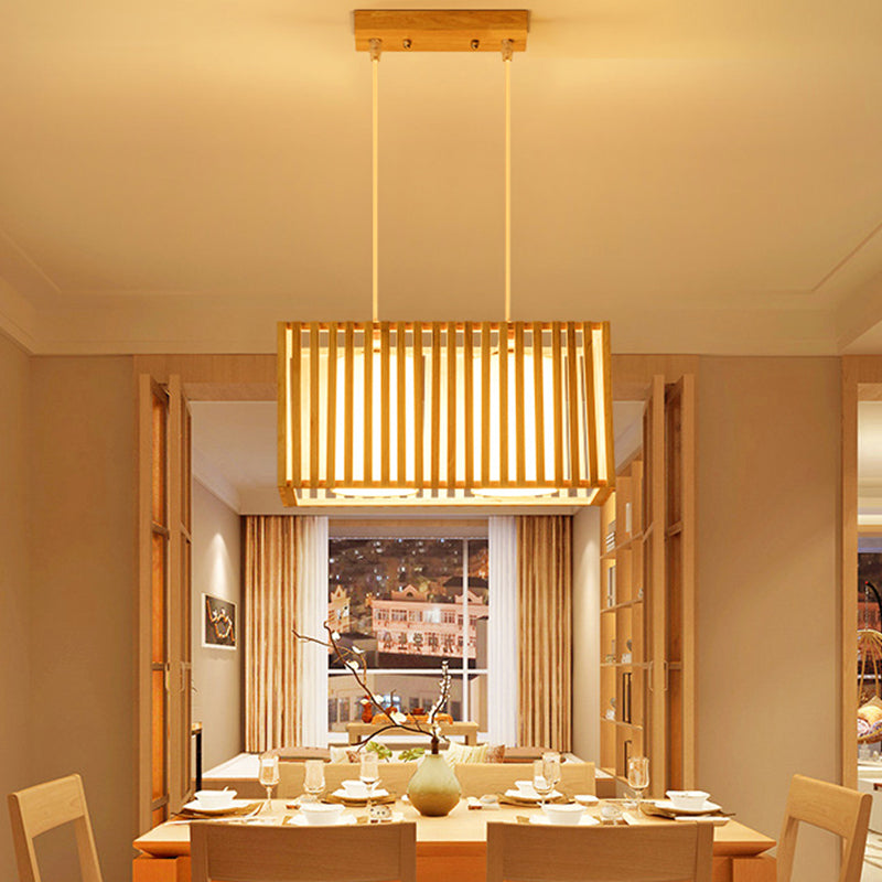 Rectangle Island Pendant Asian Wood Pendant Lighting in Natural Wood Clearhalo 'Ceiling Lights' 'Island Lights' Lighting' 2549161