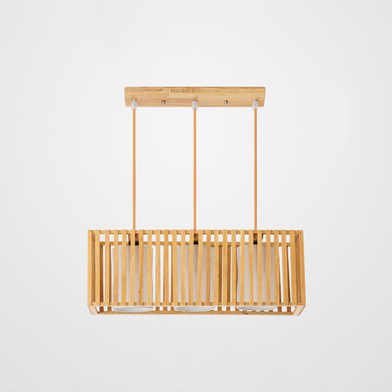 Rectangle Island Pendant Asian Wood Pendant Lighting in Natural Wood 3 Wood Clearhalo 'Ceiling Lights' 'Island Lights' Lighting' 2549162