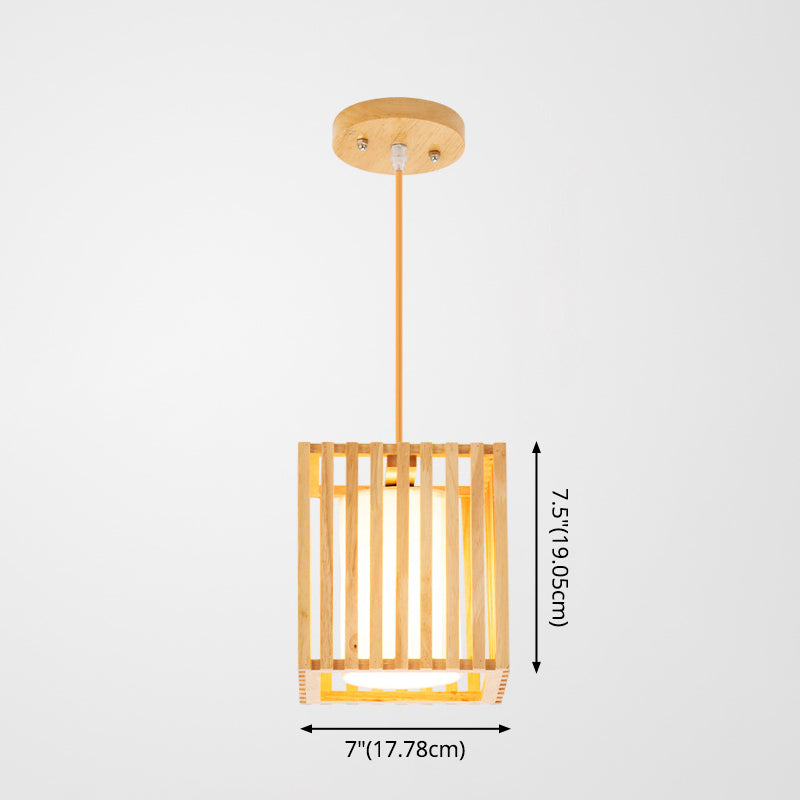 Rectangle Island Pendant Asian Wood Pendant Lighting in Natural Wood Clearhalo 'Ceiling Lights' 'Island Lights' Lighting' 2549170