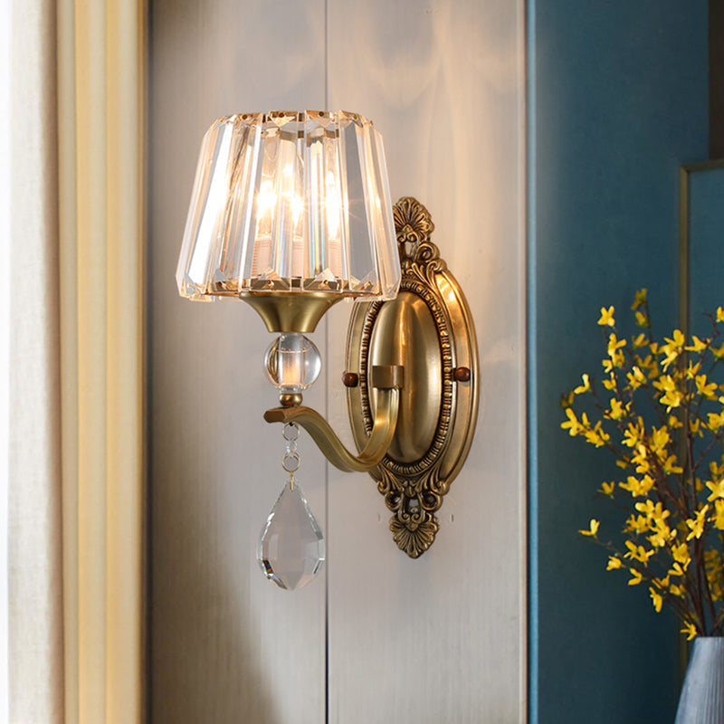 Postmodern Conical Crystal Block Wall Mount Light 1/2 Lights Sconce Light in Brass for Living Room Clearhalo 'Modern wall lights' 'Modern' 'Wall Lamps & Sconces' 'Wall Lights' Lighting' 254965