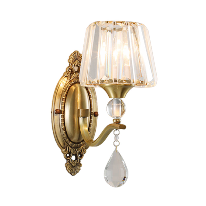 Postmodern Conical Crystal Block Wall Mount Light 1/2 Lights Sconce Light in Brass for Living Room Clearhalo 'Modern wall lights' 'Modern' 'Wall Lamps & Sconces' 'Wall Lights' Lighting' 254968