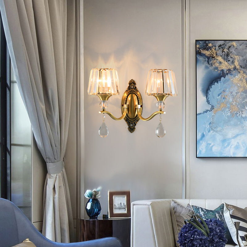 Postmodern Conical Crystal Block Wall Mount Light 1/2 Lights Sconce Light in Brass for Living Room Clearhalo 'Modern wall lights' 'Modern' 'Wall Lamps & Sconces' 'Wall Lights' Lighting' 254969