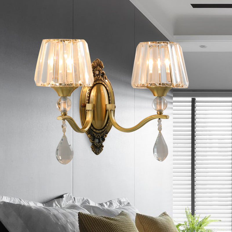 Postmodern Conical Crystal Block Wall Mount Light 1/2 Lights Sconce Light in Brass for Living Room Clearhalo 'Modern wall lights' 'Modern' 'Wall Lamps & Sconces' 'Wall Lights' Lighting' 254971