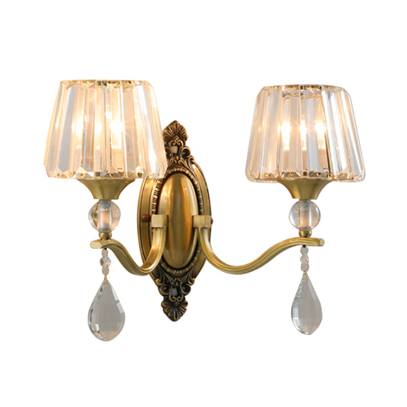 Postmodern Conical Crystal Block Wall Mount Light 1/2 Lights Sconce Light in Brass for Living Room Clearhalo 'Modern wall lights' 'Modern' 'Wall Lamps & Sconces' 'Wall Lights' Lighting' 254973