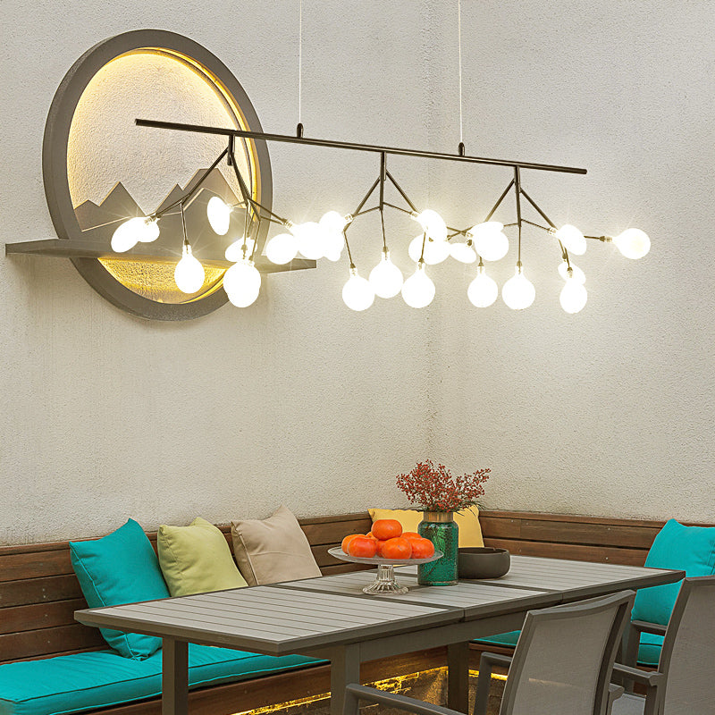 Adjustable Hanging Cord 27 Lights Island Lighting Modern Firefly Metal Pendant for Bedroom Black Frosted Glass Warm Clearhalo 'Ceiling Lights' 'Island Lights' Lighting' 2549999