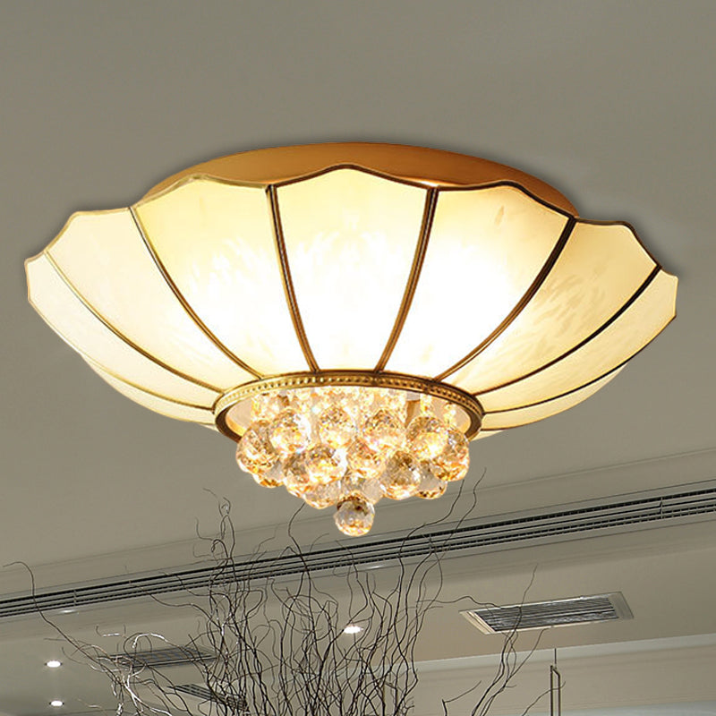 White Flared Ceiling Flush Mount Contemporary 4/6-Light Ribbed Glass Flushmount Lighting with Crystal Finial White Clearhalo 'Ceiling Lights' 'Close To Ceiling Lights' 'Close to ceiling' 'Flush mount' Lighting' 255012