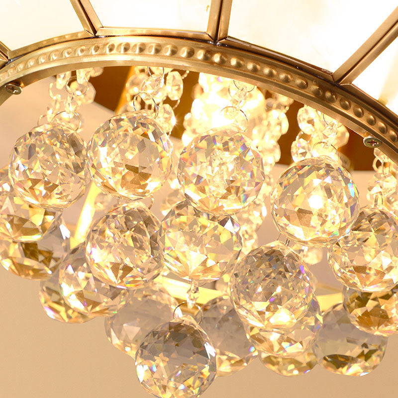 White Flared Ceiling Flush Mount Contemporary 4/6-Light Ribbed Glass Flushmount Lighting with Crystal Finial Clearhalo 'Ceiling Lights' 'Close To Ceiling Lights' 'Close to ceiling' 'Flush mount' Lighting' 255016
