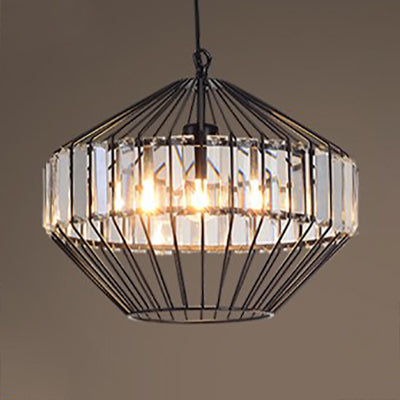 Crystal Block Pendant Ceiling Light Black Geometric Metal Cage Pendant Light Black 14" Clearhalo 'Art Deco Pendants' 'Cast Iron' 'Ceiling Lights' 'Ceramic' 'Crystal' 'Industrial Pendants' 'Industrial' 'Metal' 'Middle Century Pendants' 'Pendant Lights' 'Pendants' 'Tiffany' Lighting' 2550431