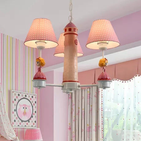 3 Lights Plaid Shade Chandelier with Little Kid Deco Modern Metal Hanging Lamp for Bedroom Clearhalo 'Ceiling Lights' 'Chandeliers' Lighting' options 25507