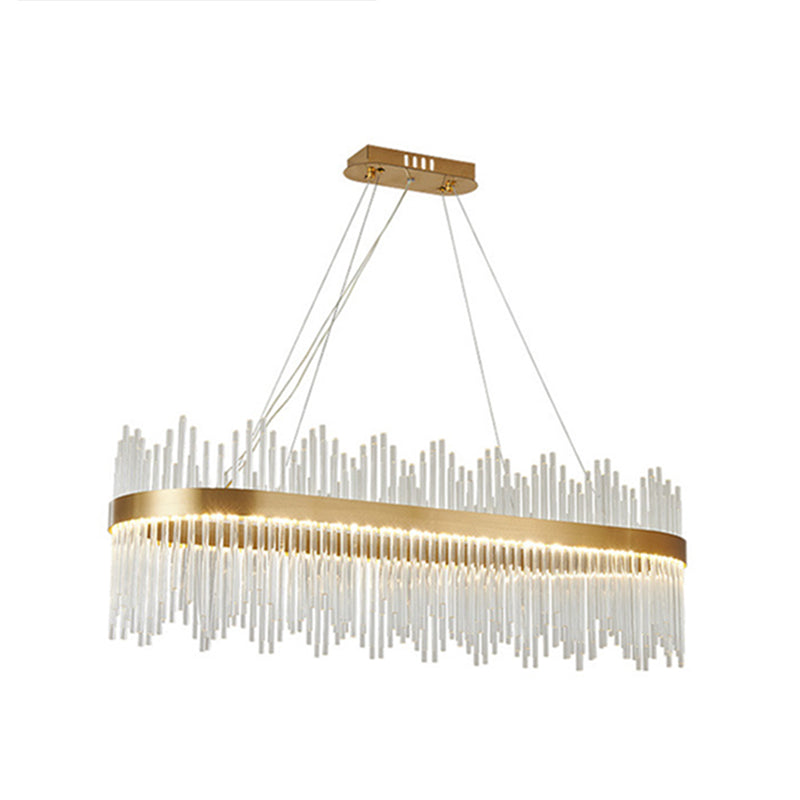 Modern Drum Chandelier Glass Crystal Pendant Ceiling Lights with Adjustable Hanging Cord for Living Room Gold 39.5" Oval Clearhalo 'Ceiling Lights' 'Chandeliers' 'Modern Chandeliers' 'Modern' Lighting' 2552368