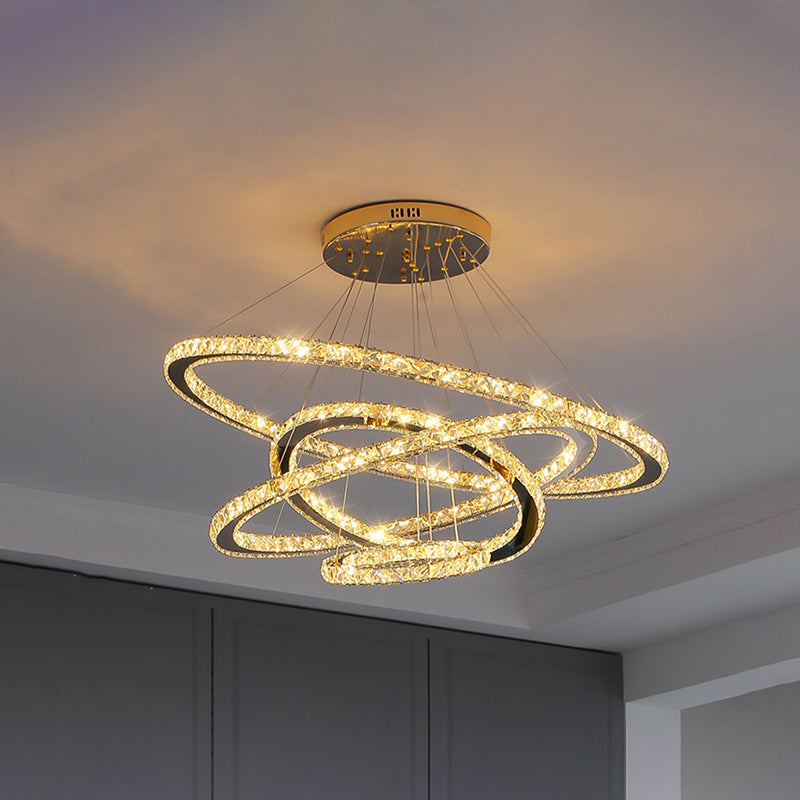 Contemporary Ring Chandelier Pendant Light K9 Crystal Suspension Pendant Light for Living Room Stainless-Steel 6"+12"+19.5"+27.5" Clearhalo 'Ceiling Lights' 'Chandeliers' 'Modern Chandeliers' 'Modern' Lighting' 2552420