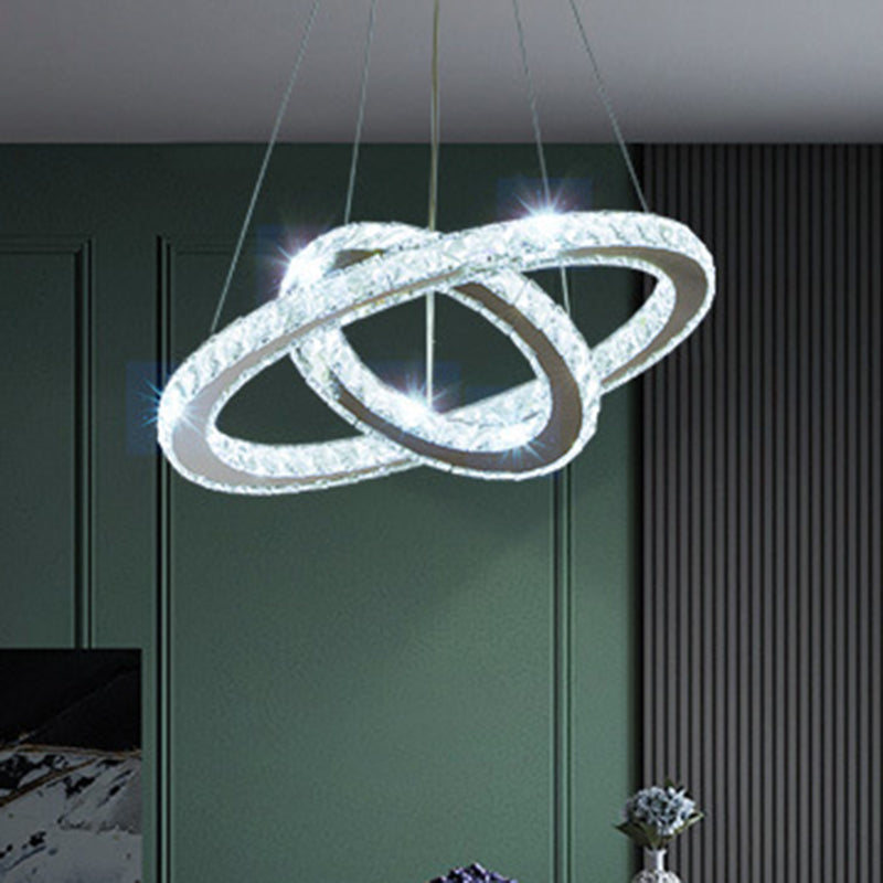 Contemporary Ring Chandelier Pendant Light K9 Crystal Suspension Pendant Light for Living Room Stainless-Steel 8"+16" Clearhalo 'Ceiling Lights' 'Chandeliers' 'Modern Chandeliers' 'Modern' Lighting' 2552432