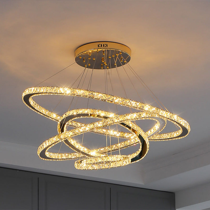 Contemporary Ring Chandelier Pendant Light K9 Crystal Suspension Pendant Light for Living Room Stainless-Steel 16"+23.5"+31.5"+39" Clearhalo 'Ceiling Lights' 'Chandeliers' 'Modern Chandeliers' 'Modern' Lighting' 2552434
