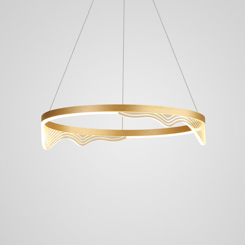 Ultra-modern Round Hanging Chandelier Metal Suspension Lighting with Lace Decoration for Living Room Gold 23.5" Clearhalo 'Ceiling Lights' 'Chandeliers' 'Modern Chandeliers' 'Modern' Lighting' 2552439