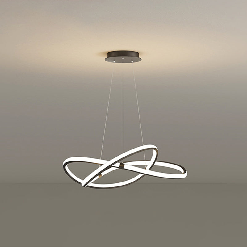 Ultra-modern Twist Chandelier Metal Pendant Light with Round Canopy for Living Room Black 23.5" Remote Control Stepless Dimming Clearhalo 'Ceiling Lights' 'Chandeliers' 'Modern Chandeliers' 'Modern' Lighting' 2552556