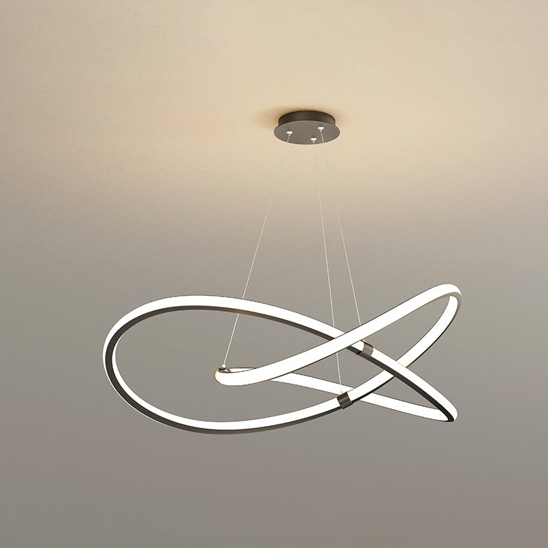 Ultra-modern Twist Chandelier Metal Pendant Light with Round Canopy for Living Room Black 31.5" White Clearhalo 'Ceiling Lights' 'Chandeliers' 'Modern Chandeliers' 'Modern' Lighting' 2552574